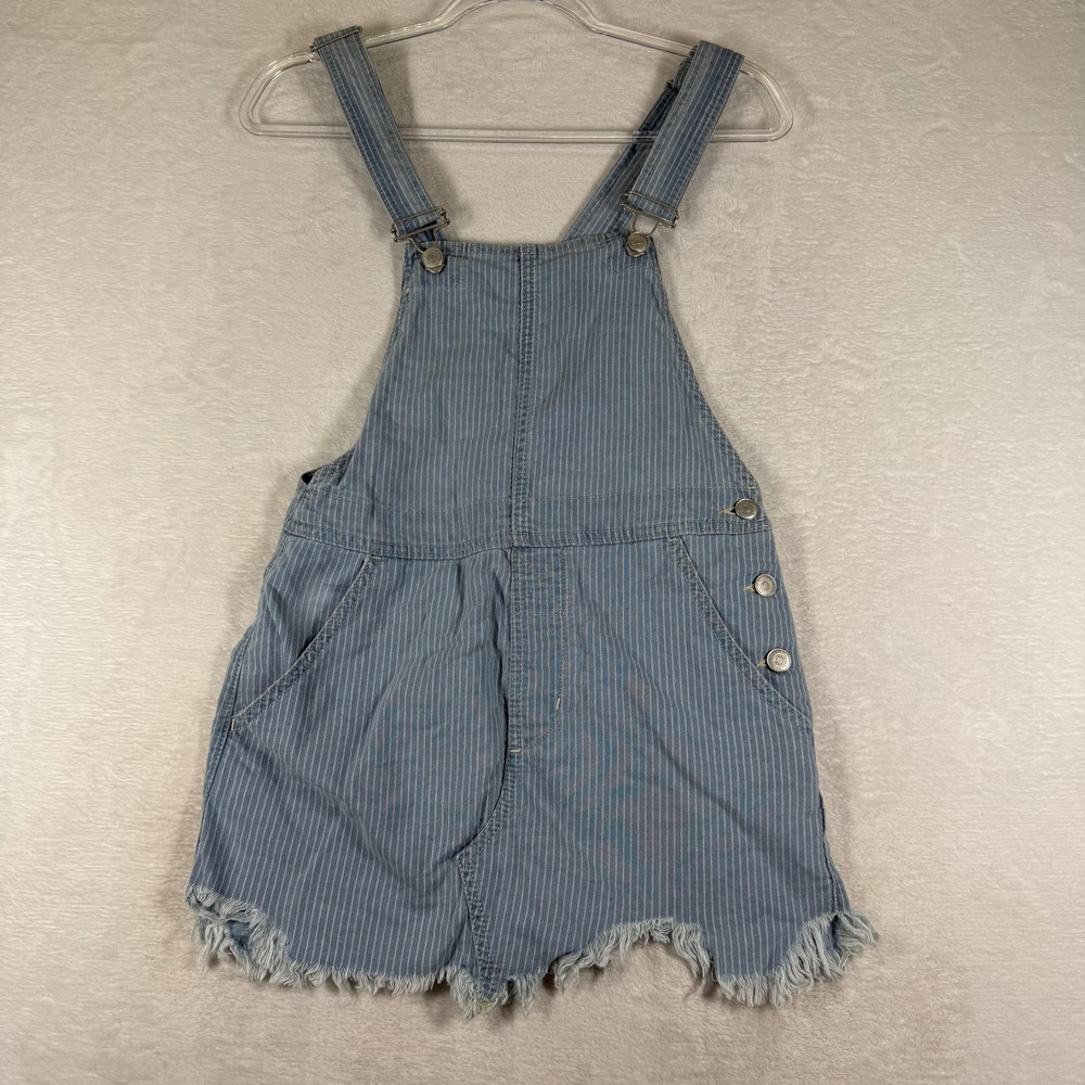 Free People Hickory Stripe Denim Overall Mini Dress Blue White Pinstripe Size 0